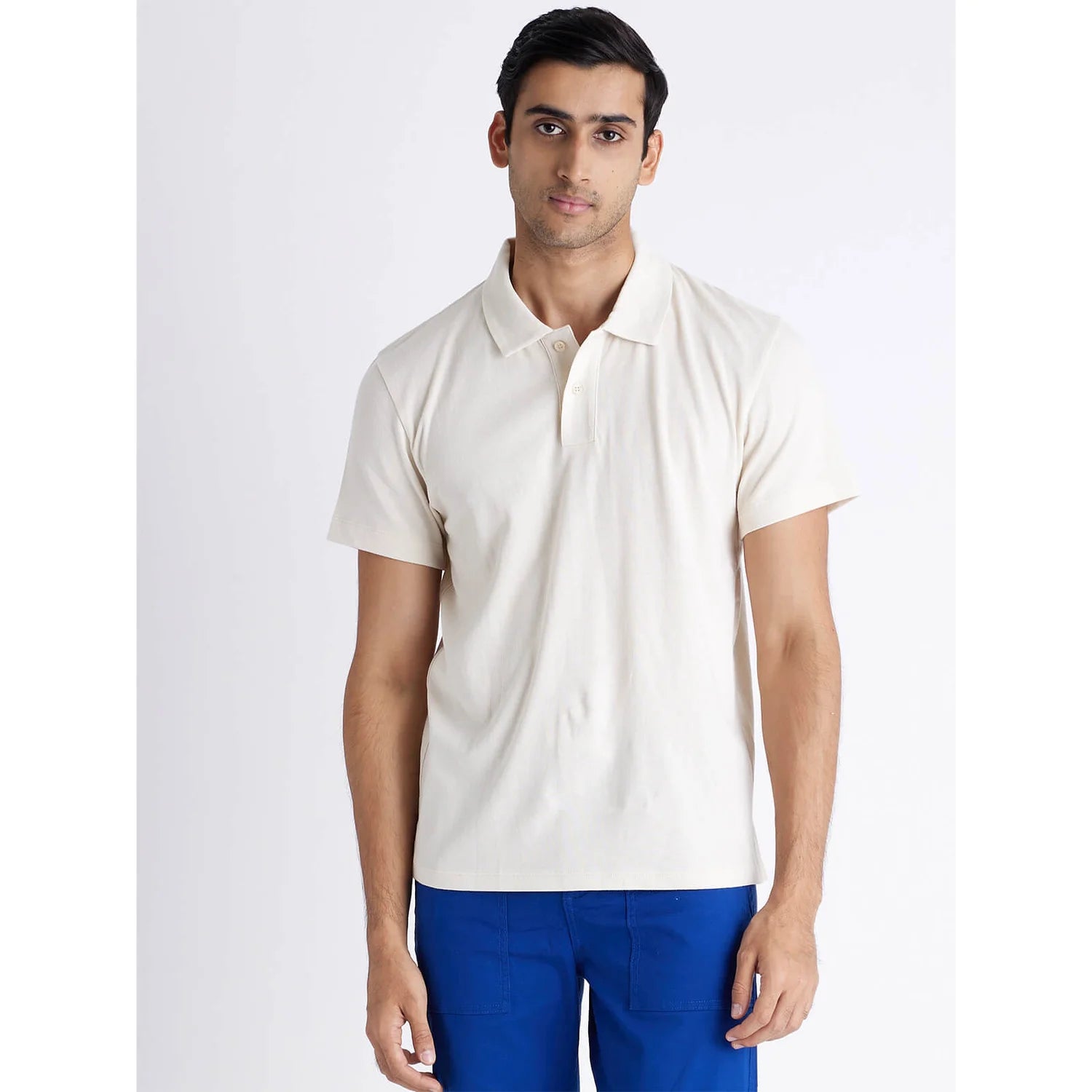 Off White Solid Cotton Polo