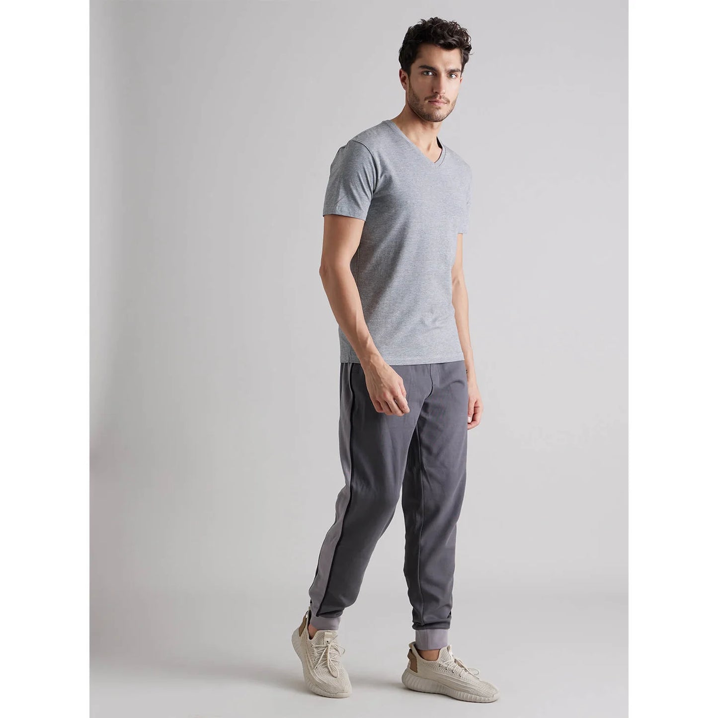 Grey Solid Cotton T-shirt