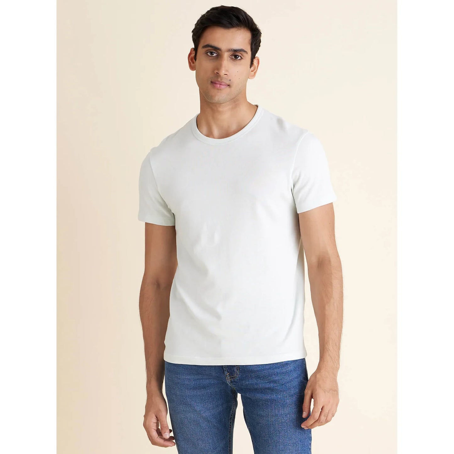 White Solid Blended T-shirt