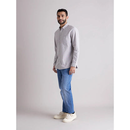 Grey Solid Cotton-Linen-Blend Shirt