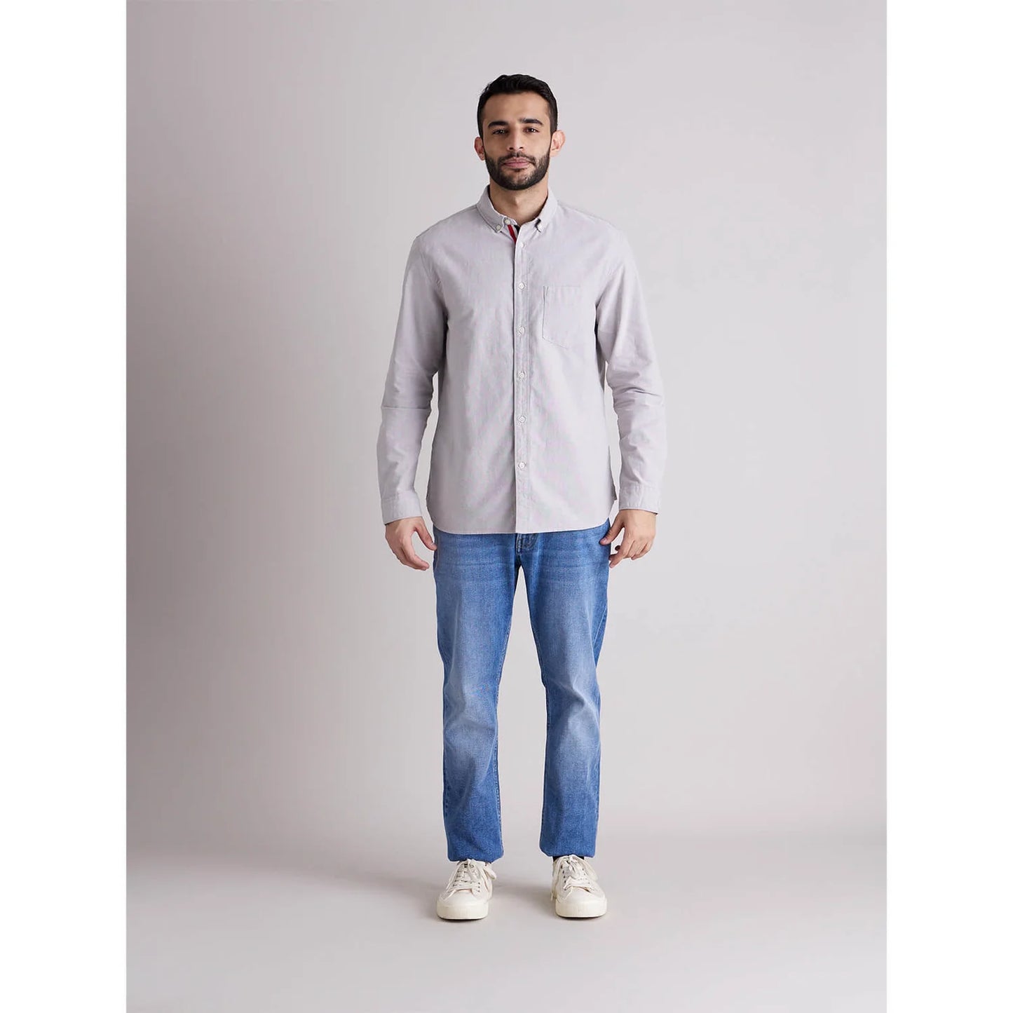 Grey Solid Cotton-Linen-Blend Shirt