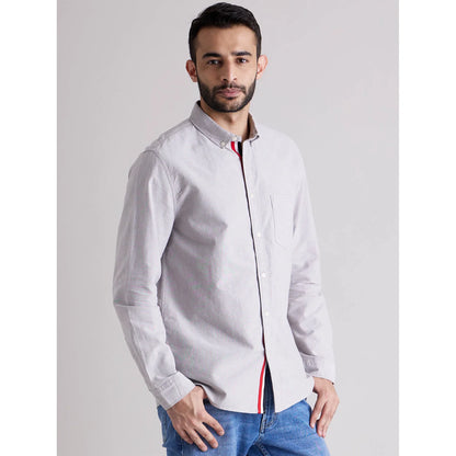 Grey Solid Cotton-Linen-Blend Shirt