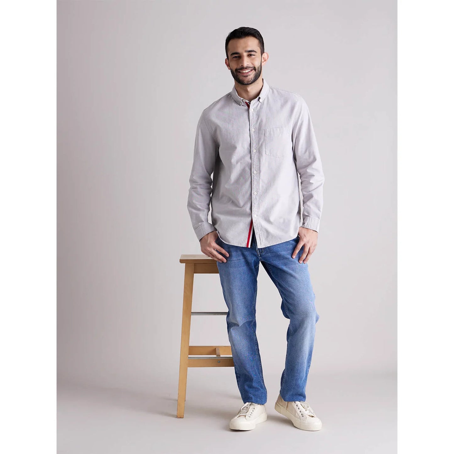 Grey Solid Cotton-Linen-Blend Shirt