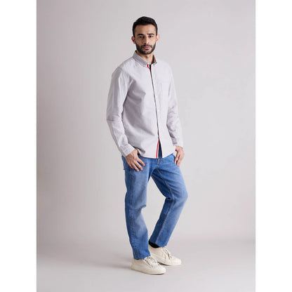 Grey Solid Cotton-Linen-Blend Shirt