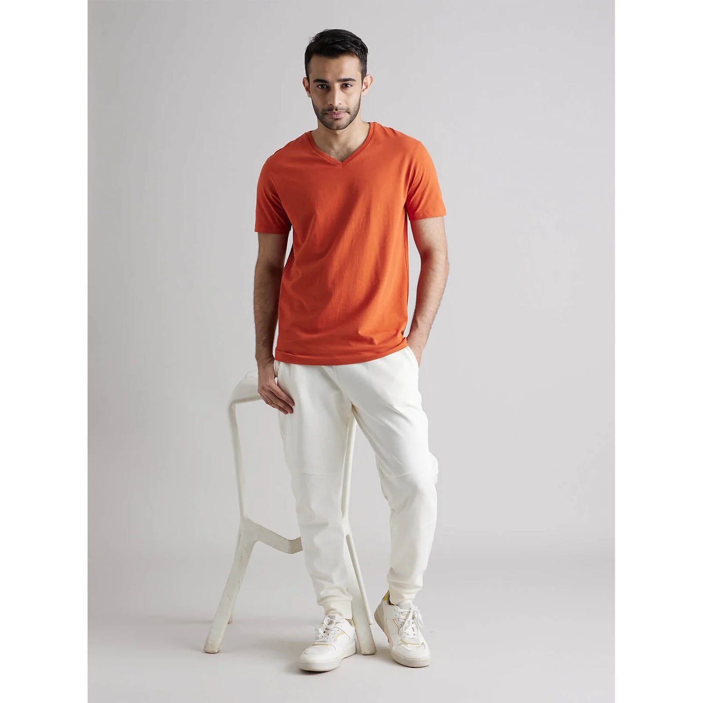 Celio* Solid Regular Fit Cotton Rust T-Shirt