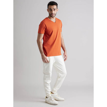 Celio* Solid Regular Fit Cotton Rust T-Shirt