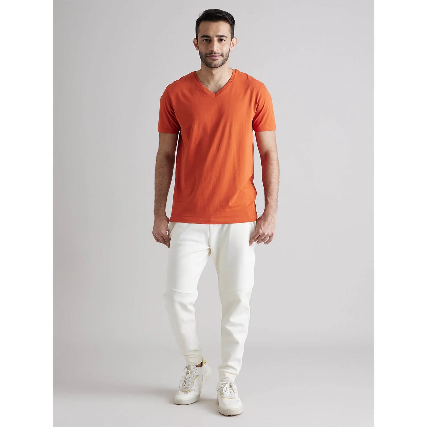 Celio* Solid Regular Fit Cotton Rust T-Shirt