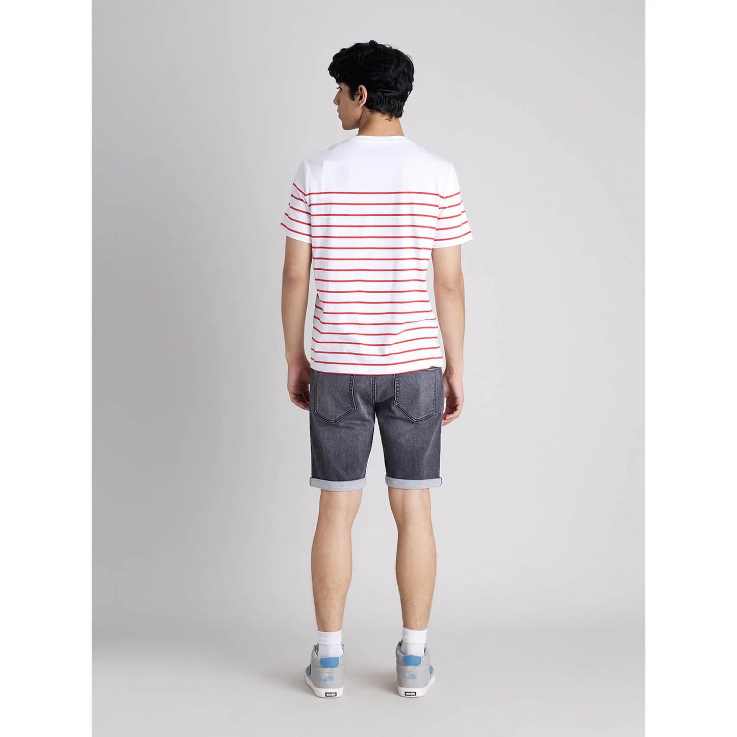 Celio* Striped Regular Fit Cotton White T-Shirt