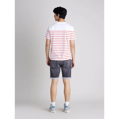 Celio* Striped Regular Fit Cotton White T-Shirt