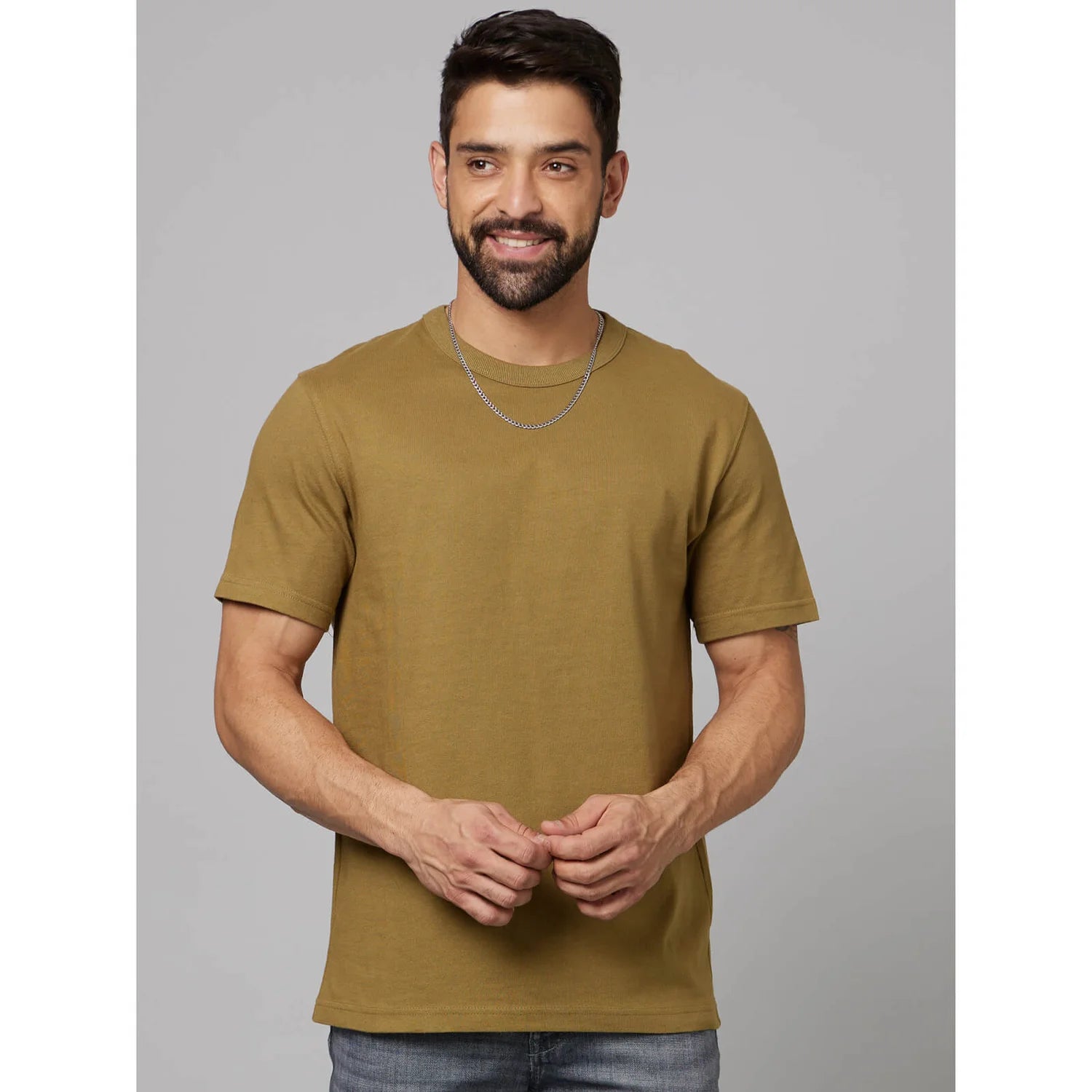 Green Solid Cotton T-shirt