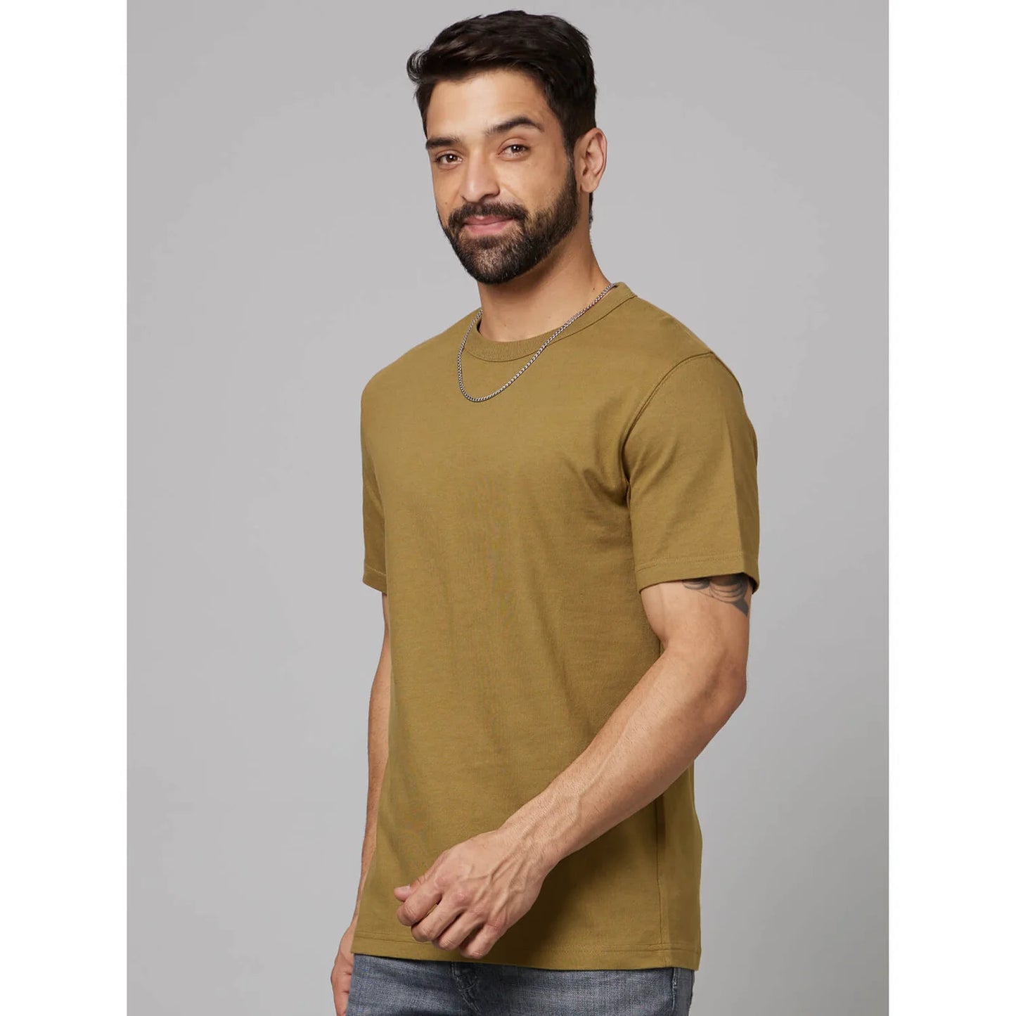 Green Solid Cotton T-shirt