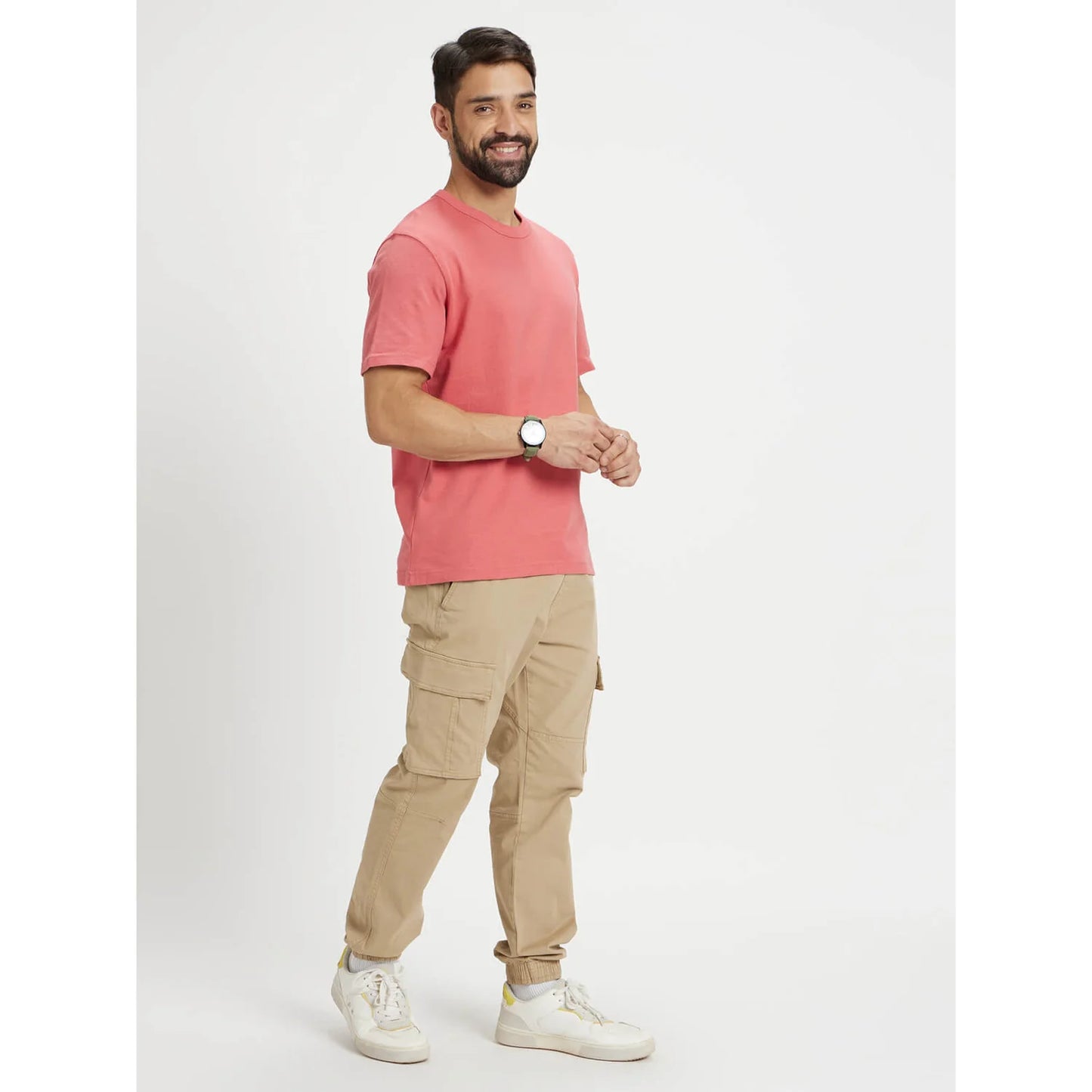 Pink Solid Cotton T-shirt