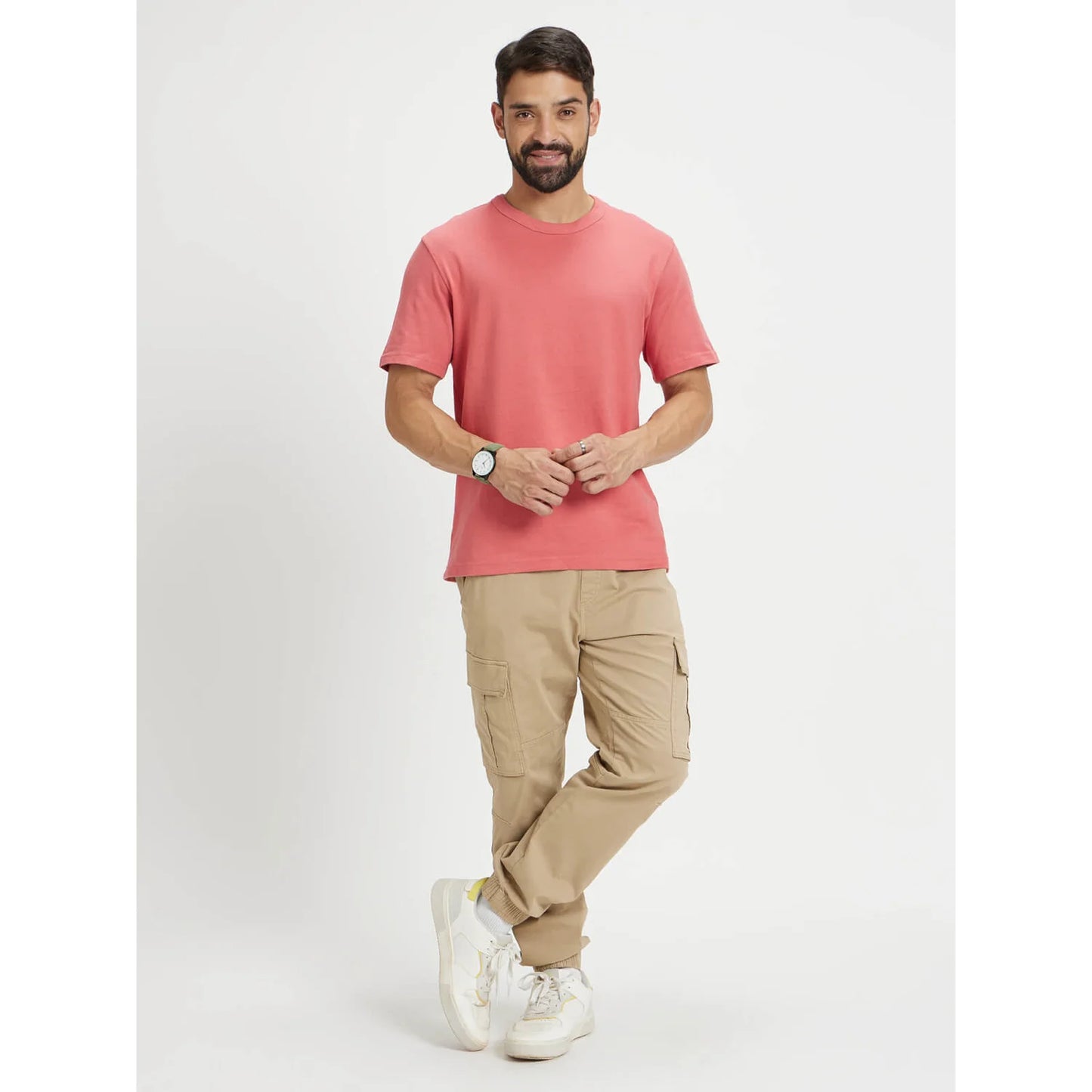 Pink Solid Cotton T-shirt