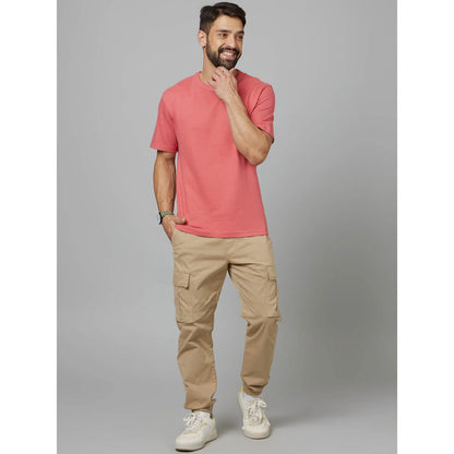 Pink Solid Cotton T-shirt