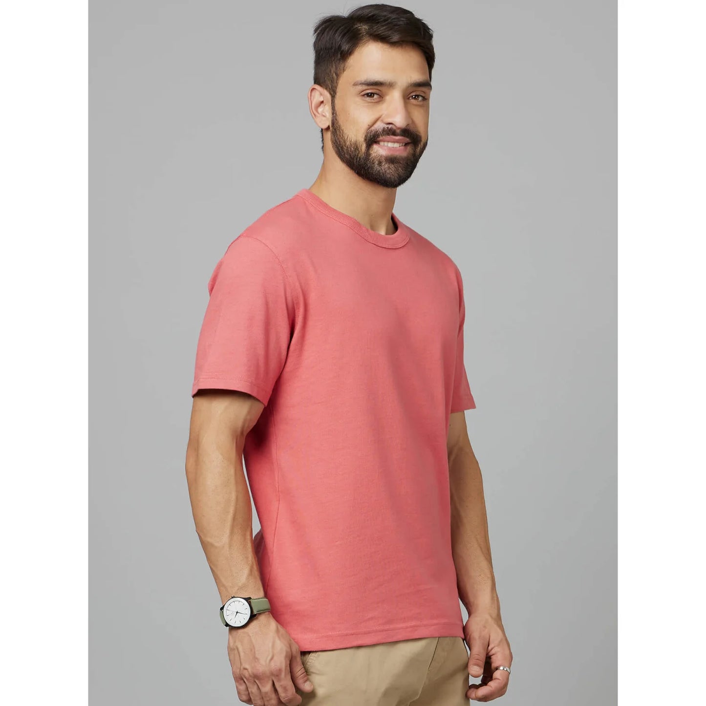 Pink Solid Cotton T-shirt