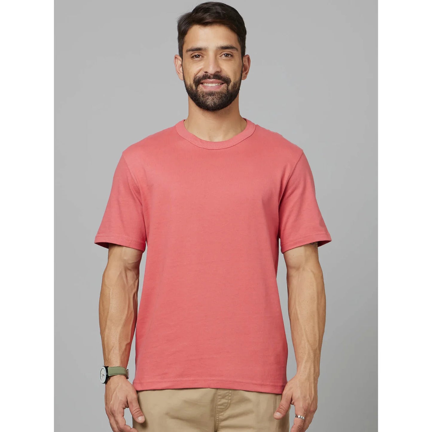 Pink Solid Cotton T-shirt