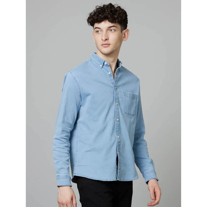 Celio* Solid Regular Fit Cotton Blue Shirt