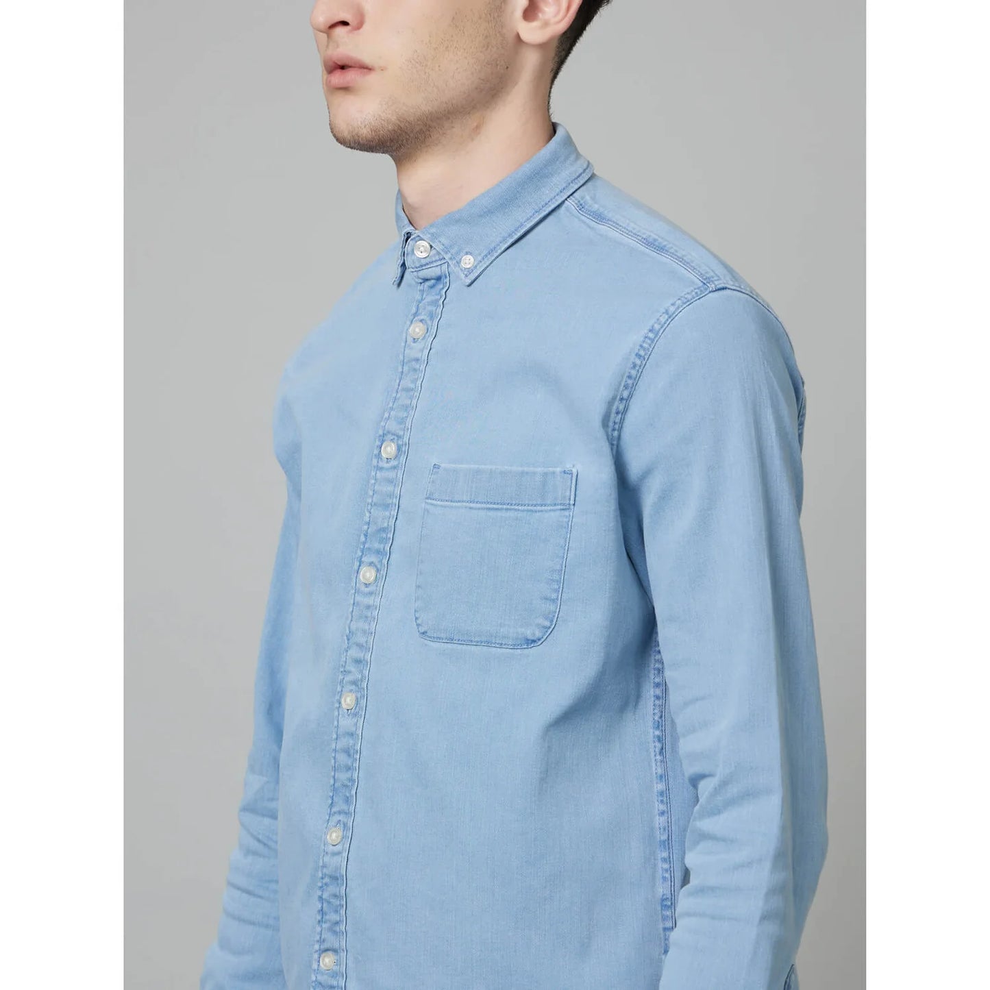 Celio* Solid Regular Fit Cotton Blue Shirt