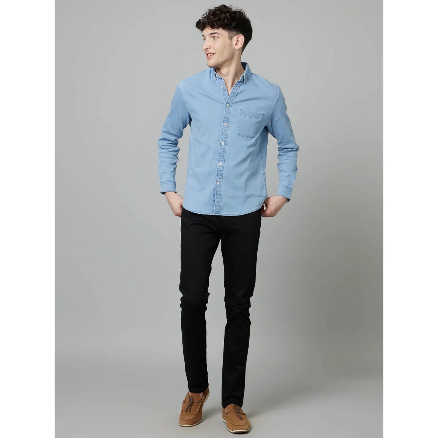 Celio* Solid Regular Fit Cotton Blue Shirt