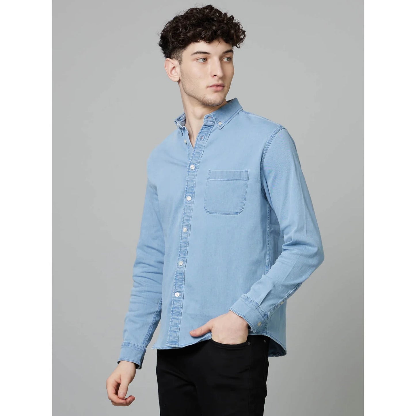 Celio* Solid Regular Fit Cotton Blue Shirt