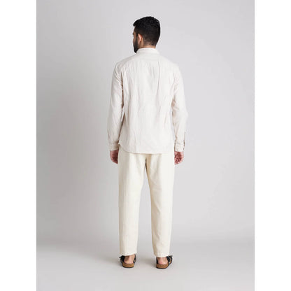 Off White Solid Cotton Blend Shirt