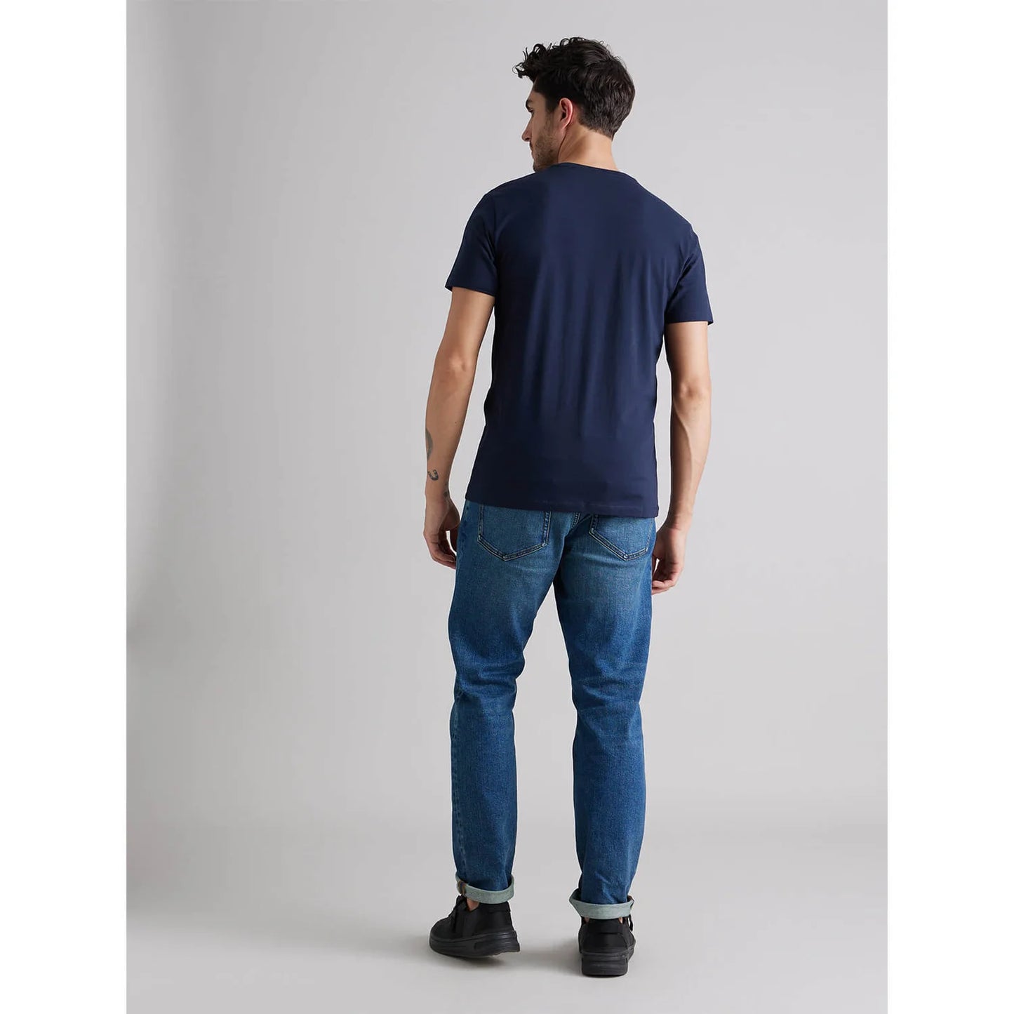 Navy Blue Solid Cotton T-shirt