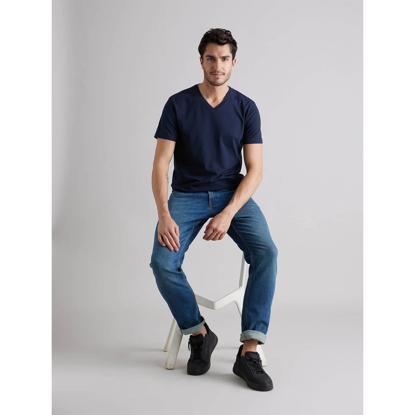 Navy Blue Solid Cotton T-shirt