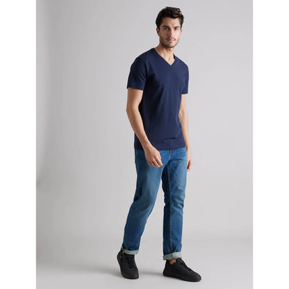 Navy Blue Solid Cotton T-shirt