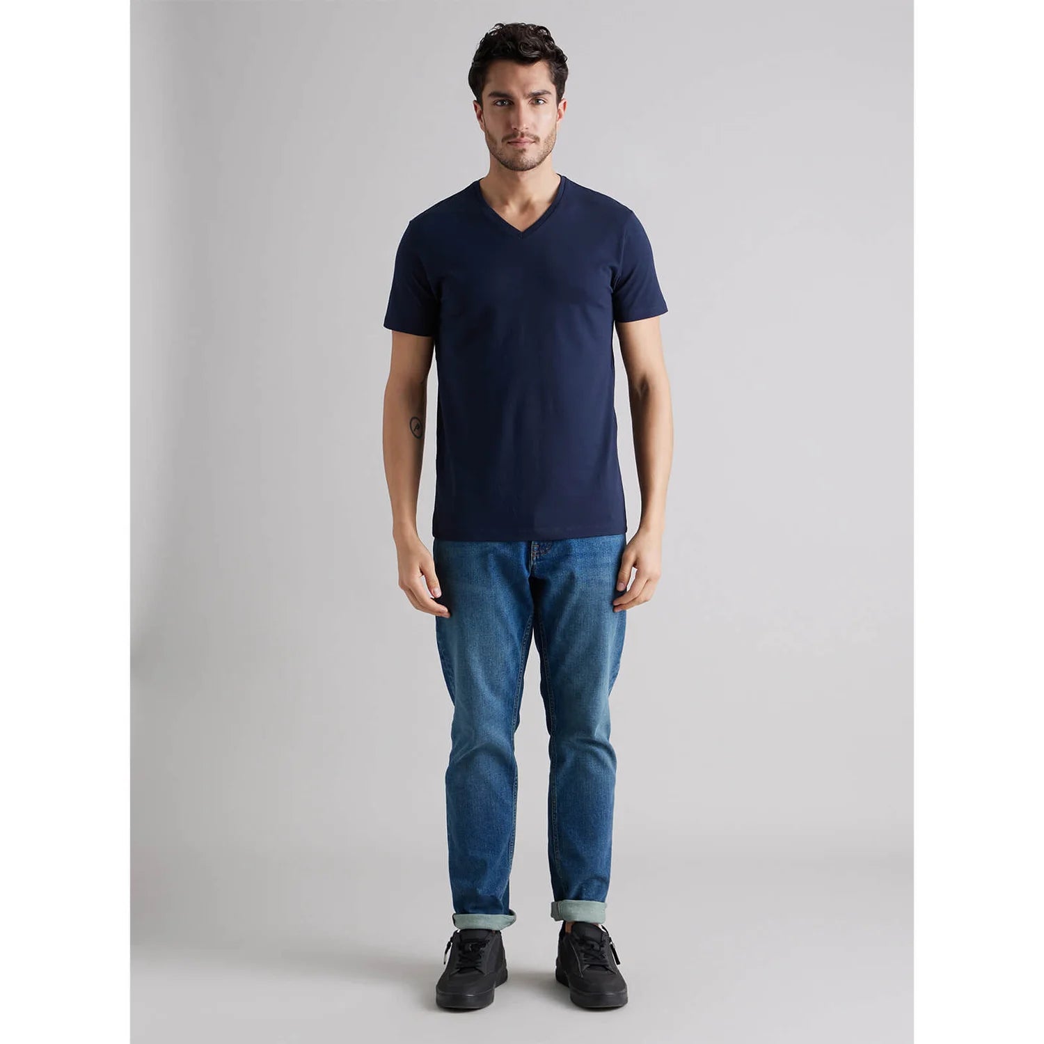 Navy Blue Solid Cotton T-shirt