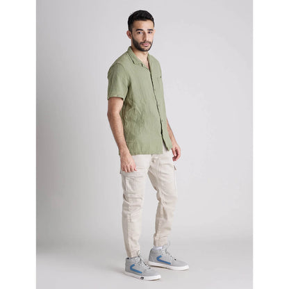 Celio* Solid Regular Fit Cotton Olive Shirt