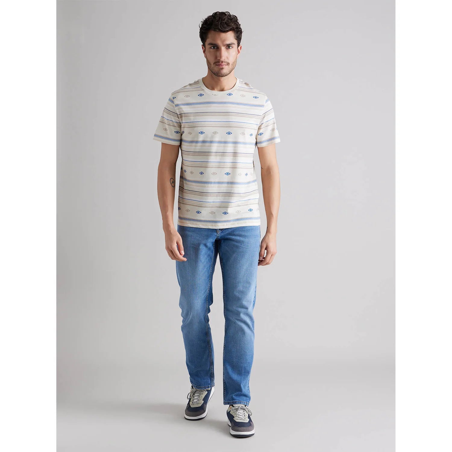 Grey Striped Cotton T-shirt