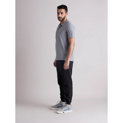 Grey Solid Cotton Polo