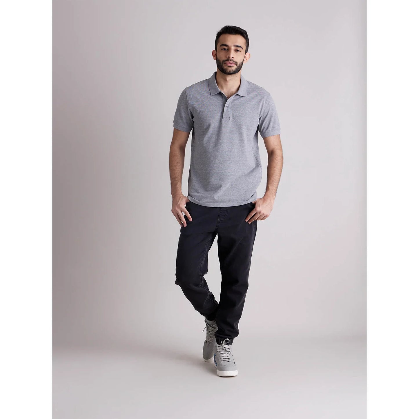 Grey Solid Cotton Polo