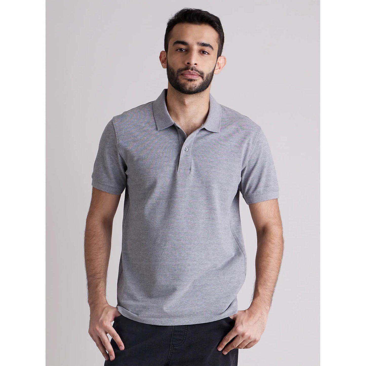 Grey Solid Cotton Polo