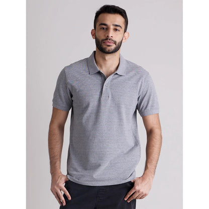 Grey Solid Cotton Polo