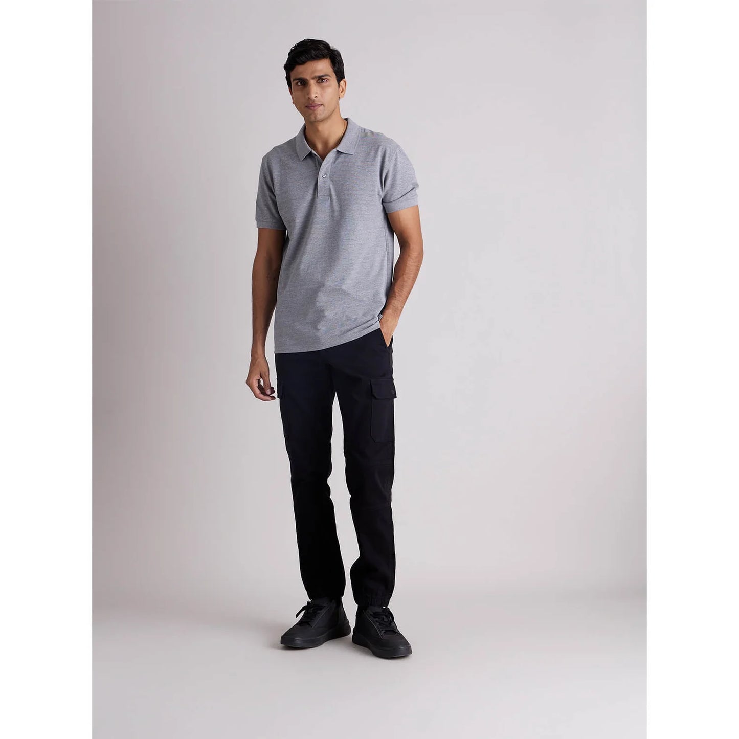 Grey Solid Cotton Polo