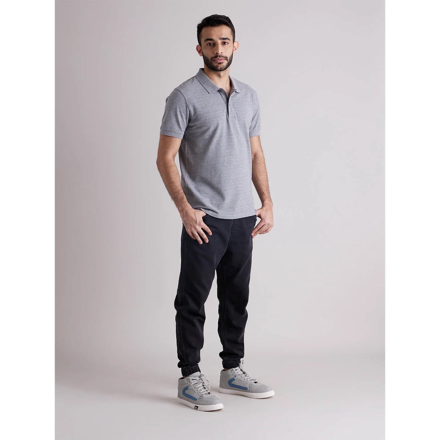 Grey Solid Cotton Polo