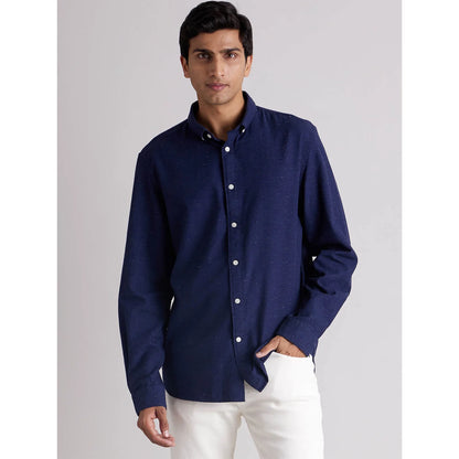 Navy Blue Solid Cotton Blend Shirt