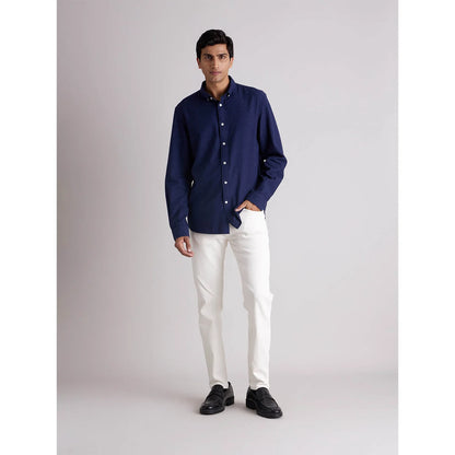 Navy Blue Solid Cotton Blend Shirt