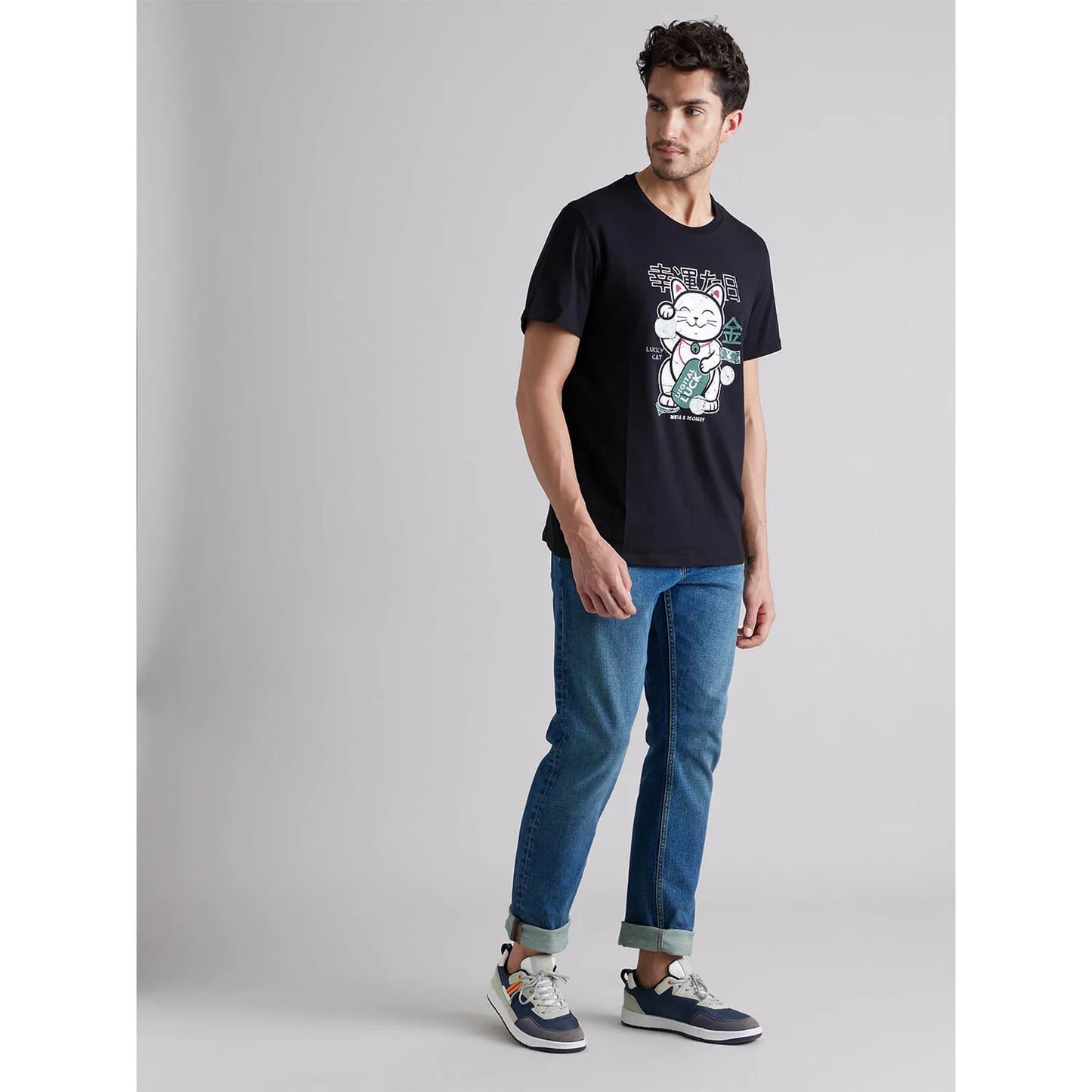 Black Graphic Printed Cotton T-shirt