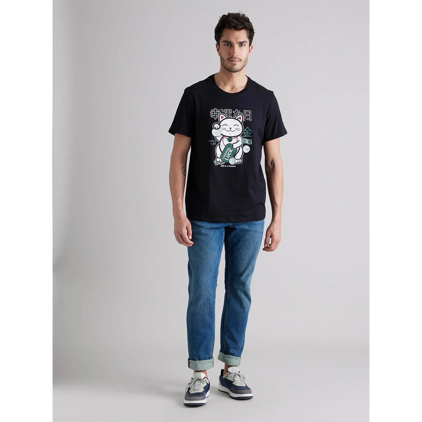 Black Graphic Printed Cotton T-shirt