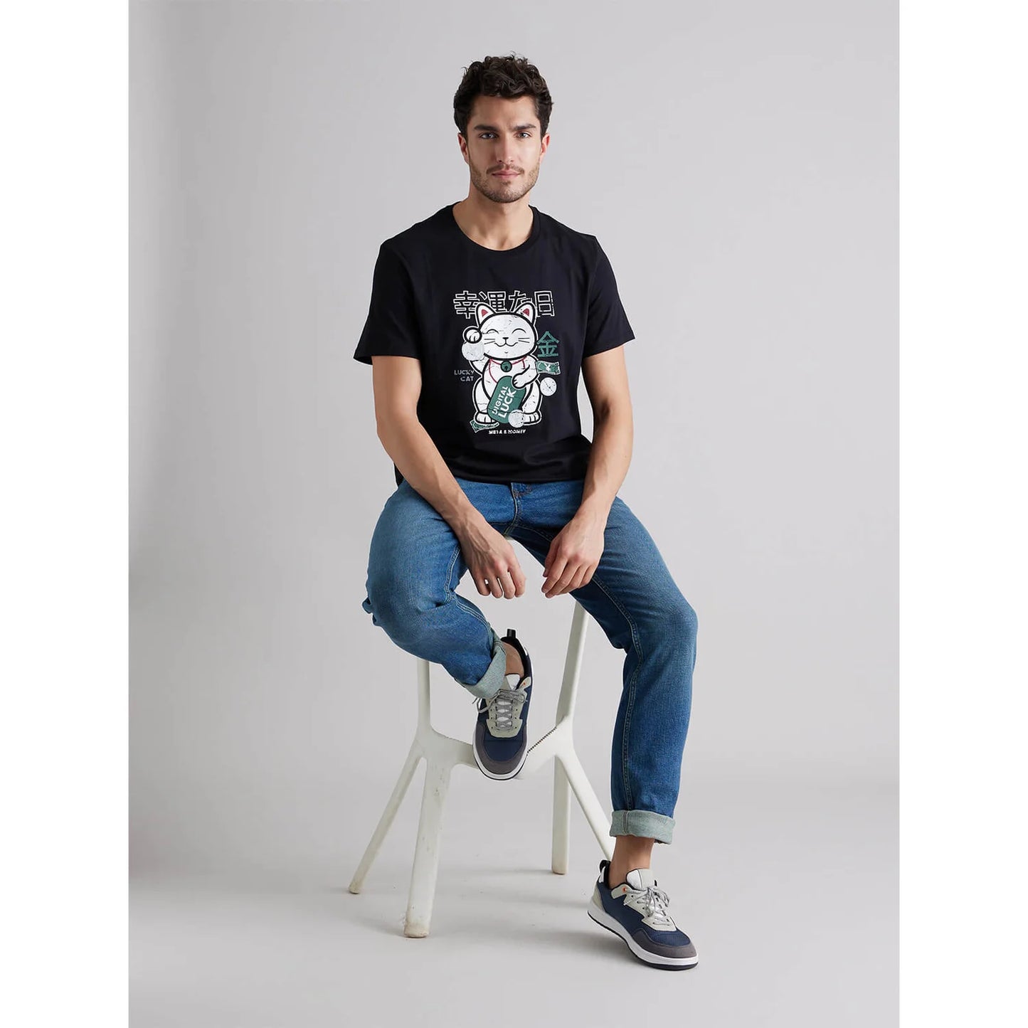 Black Graphic Printed Cotton T-shirt