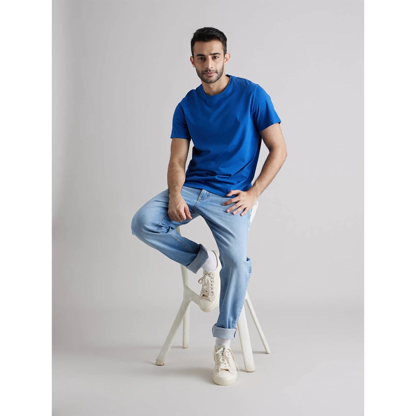 Blue Solid Cotton T-shirt