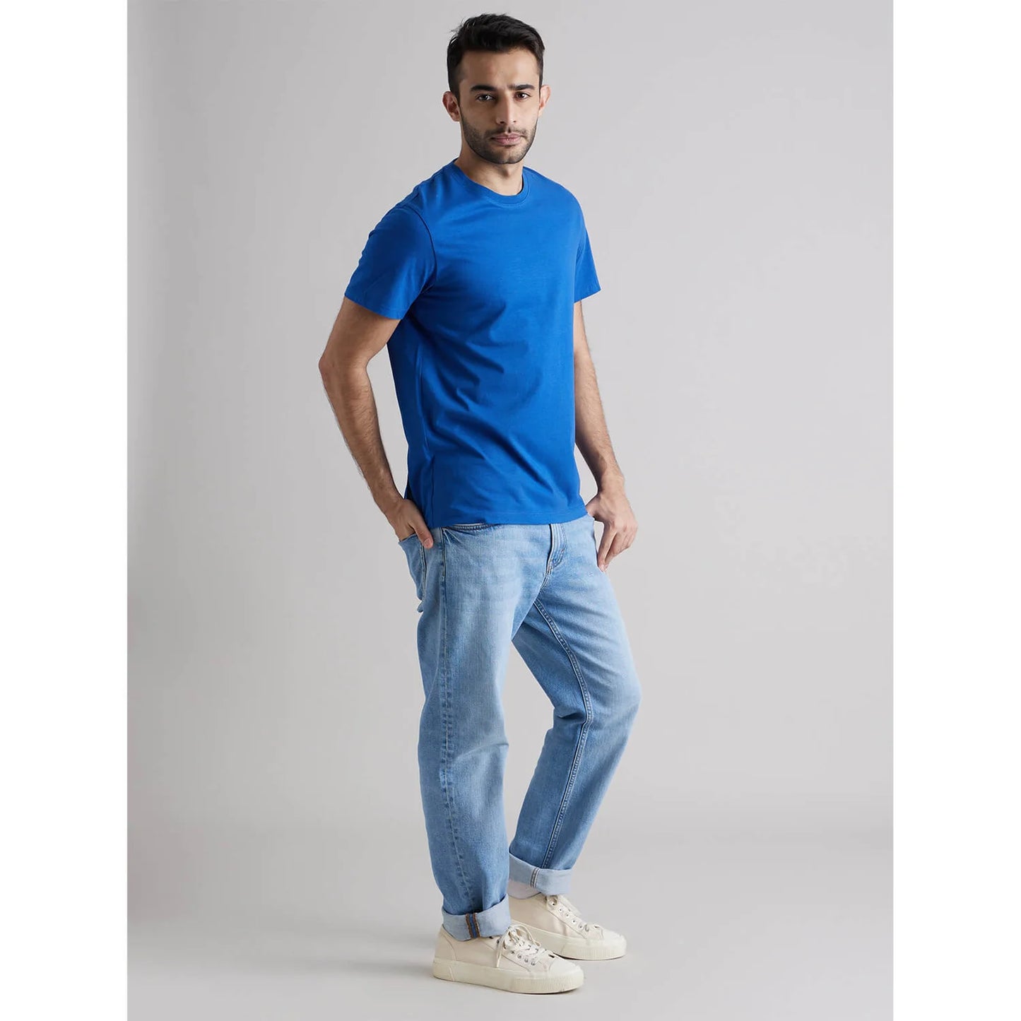 Blue Solid Cotton T-shirt