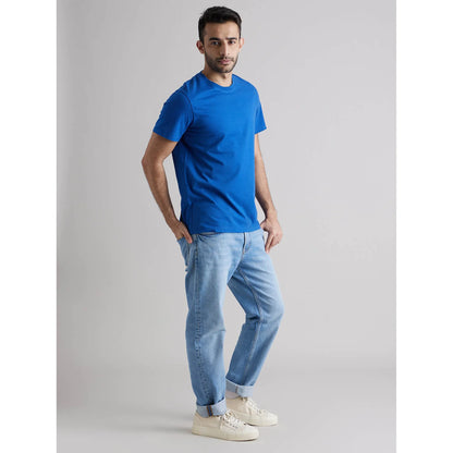 Blue Solid Cotton T-shirt