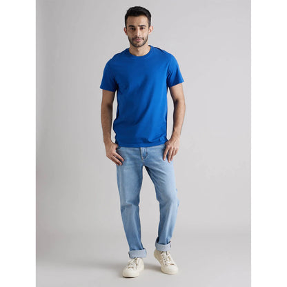 Blue Solid Cotton T-shirt