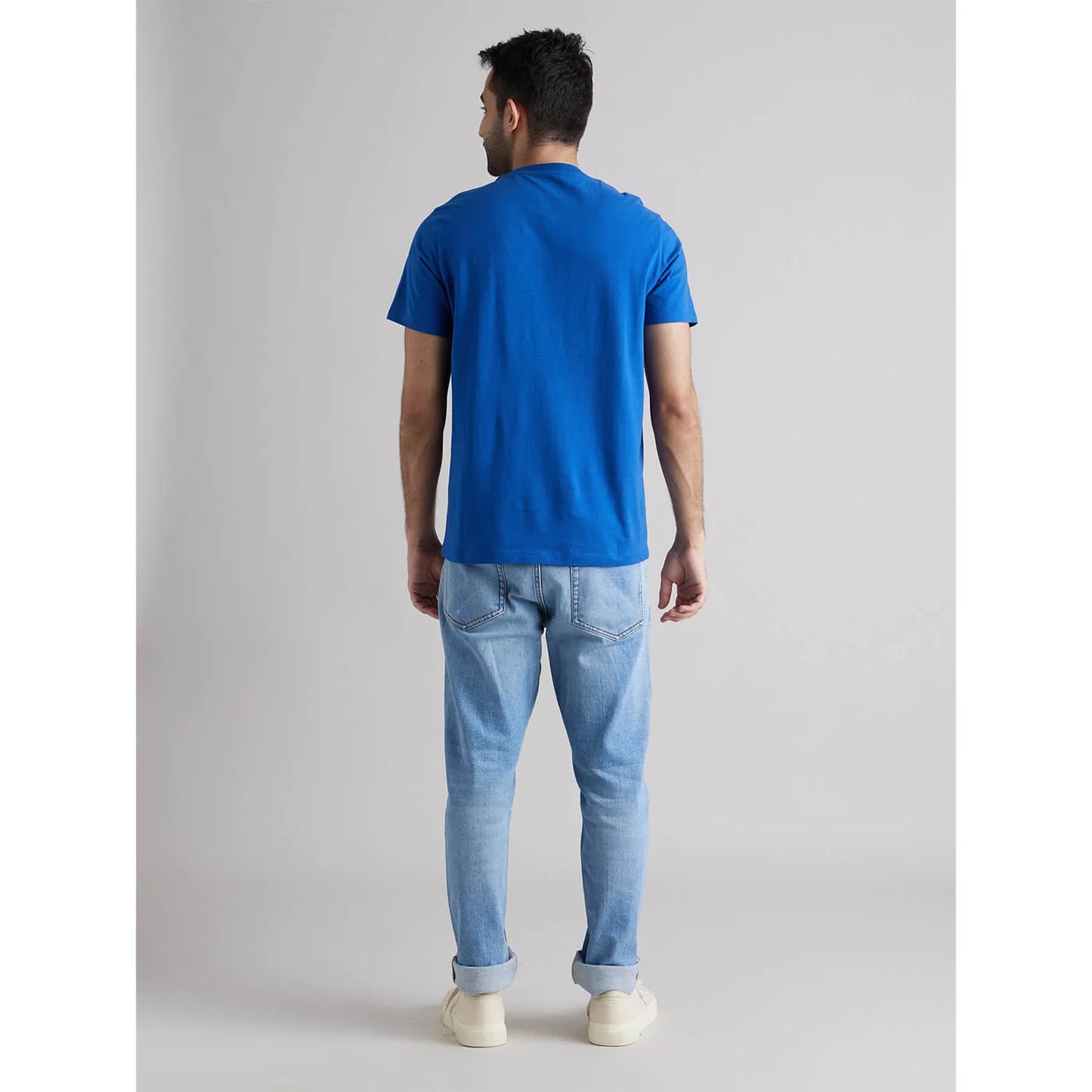 Blue Solid Cotton T-shirt