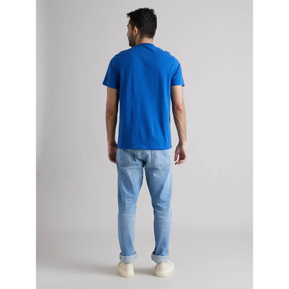 Blue Solid Cotton T-shirt