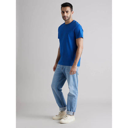 Blue Solid Cotton T-shirt