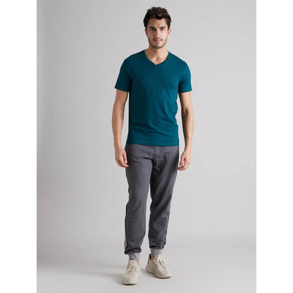 Celio* Solid Regular Fit Cotton Teal T-Shirt
